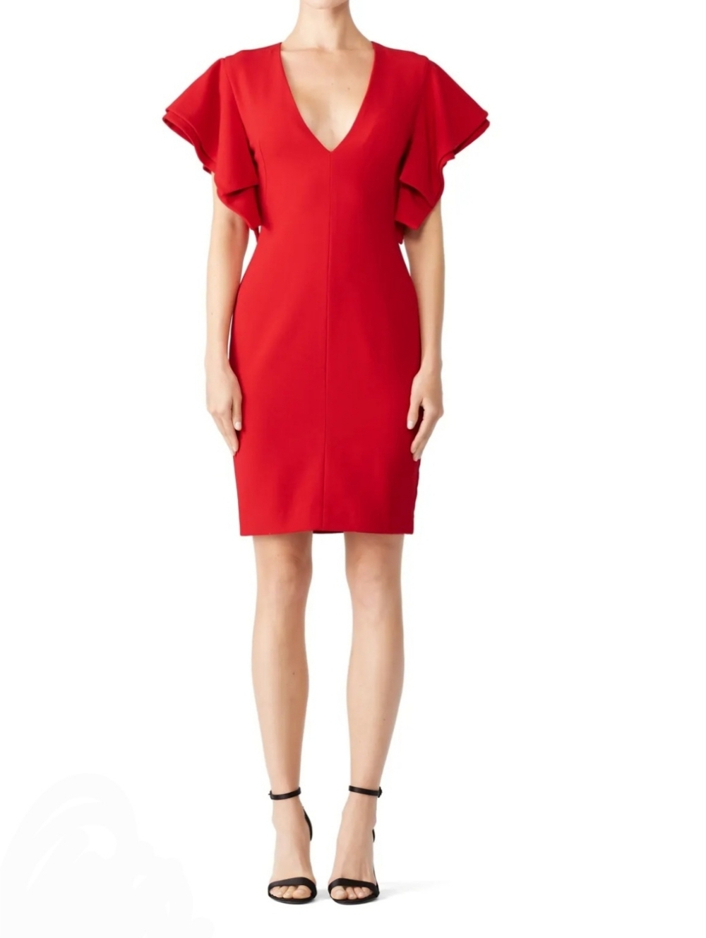 Black Halo Red V-Neck Flutter Sleeve Dress